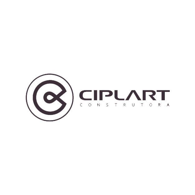 Um logotipo em preto e branco para uma empresa chamada ciplart construtora.