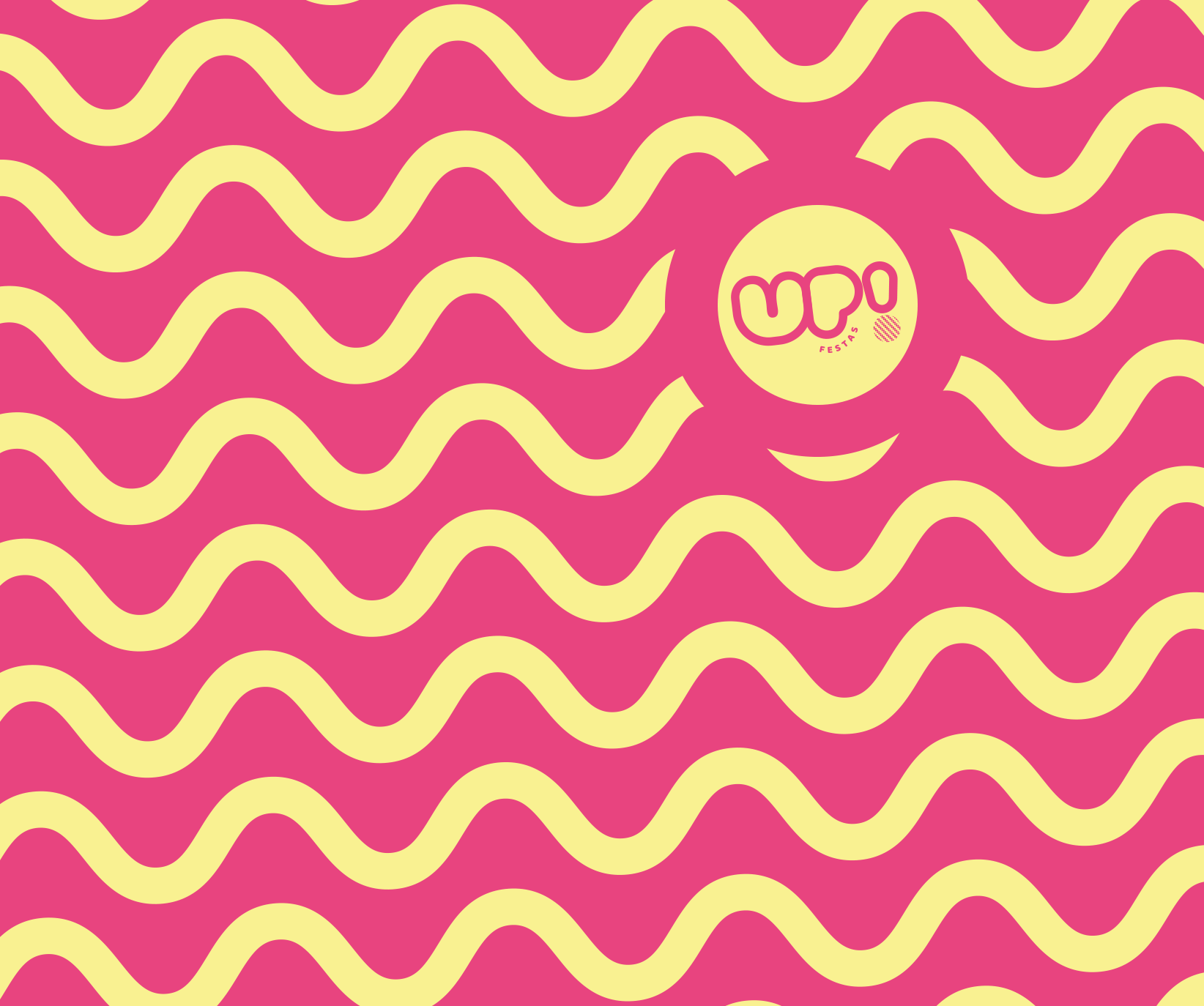 Um padrão de ondas rosa e amarelo com um rosto sorridente no meio.