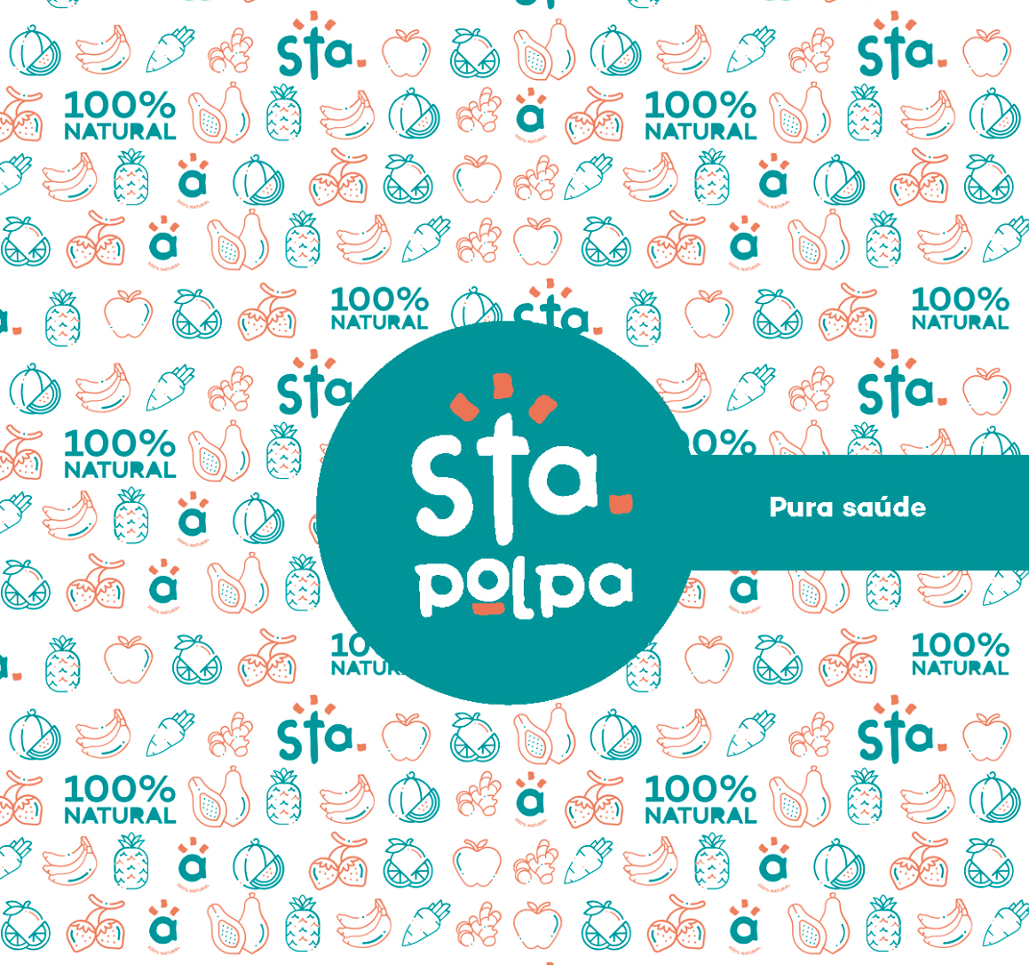 Fundo estampado com contornos de frutas e o texto 