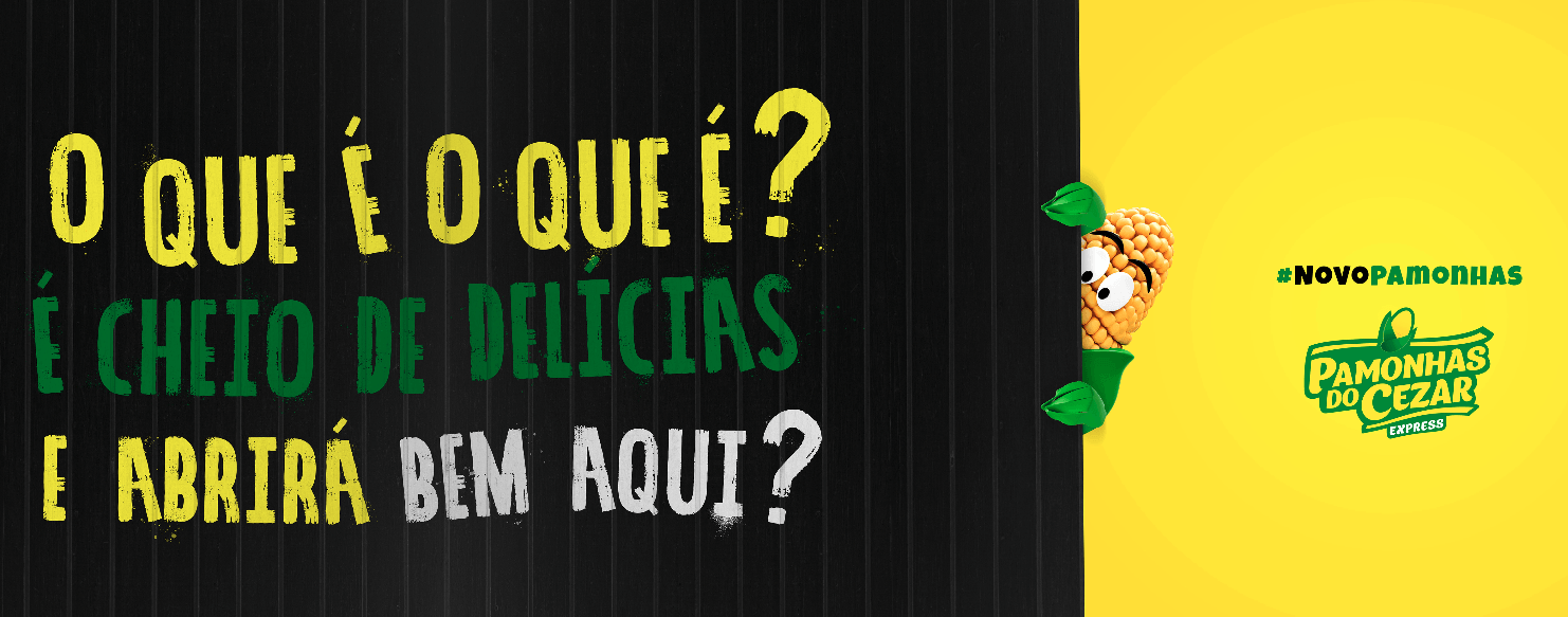 Uma pergunta sobre o que há de tão rico em iguarias, revelado por uma espiga de milho em desenho animado, promovendo