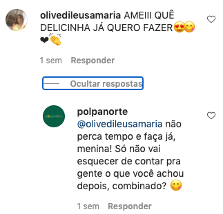 Uma captura de tela de uma conversa entre polpanorte e olivedileusemaria