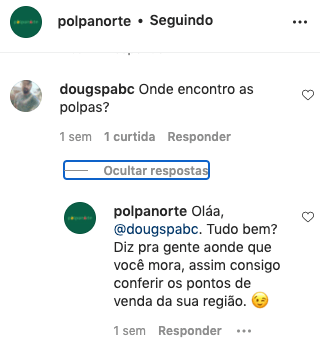 Uma captura de tela de uma postagem de mídia social do dougspabc onde encontro as polpas