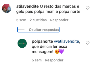 A screenshot of a social media post that says o resto das marcas e gelo pois polpa msm e polpa norte