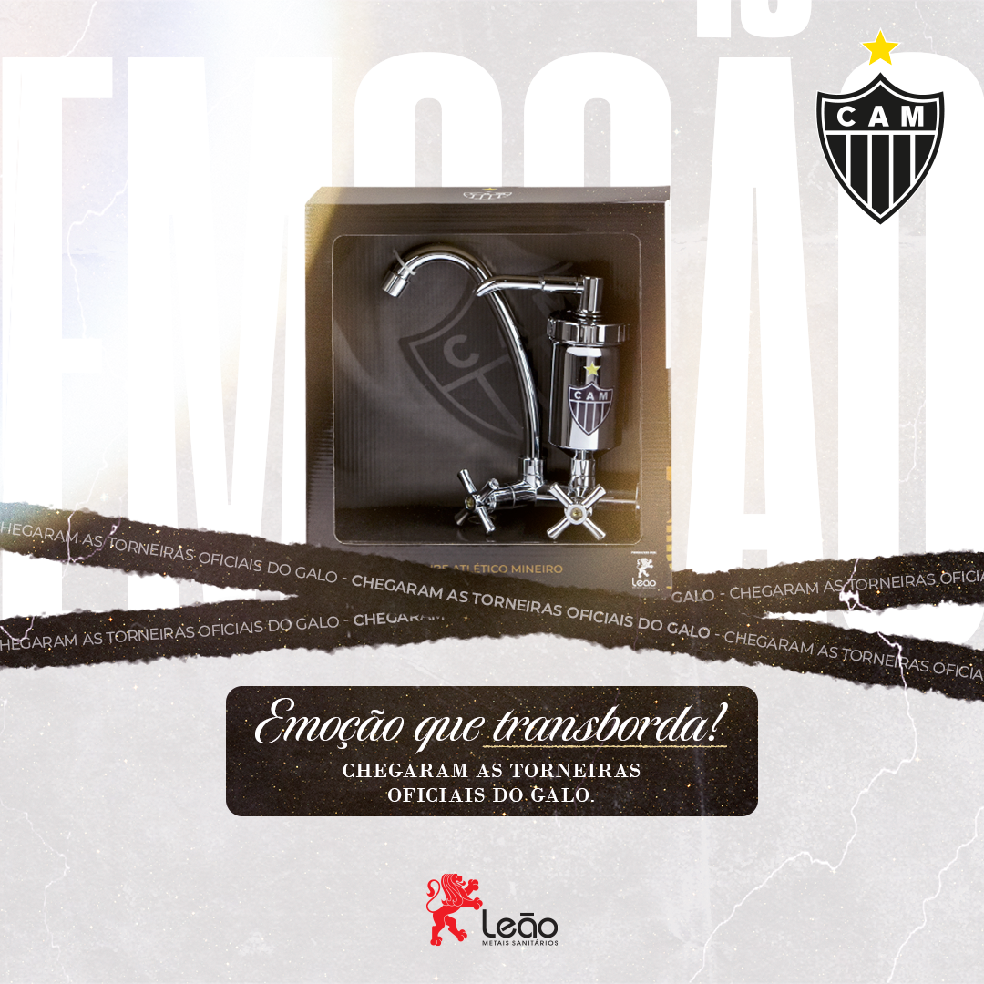 Uma torneira em uma caixa com o logotipo do Atlético Mineiro. O texto