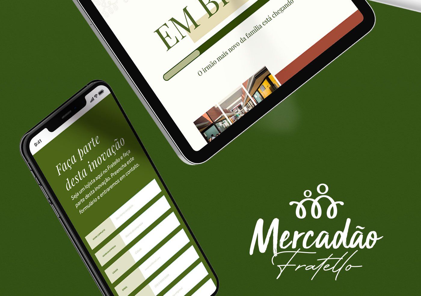 Um celular e um tablet estão lado a lado em um fundo verde.