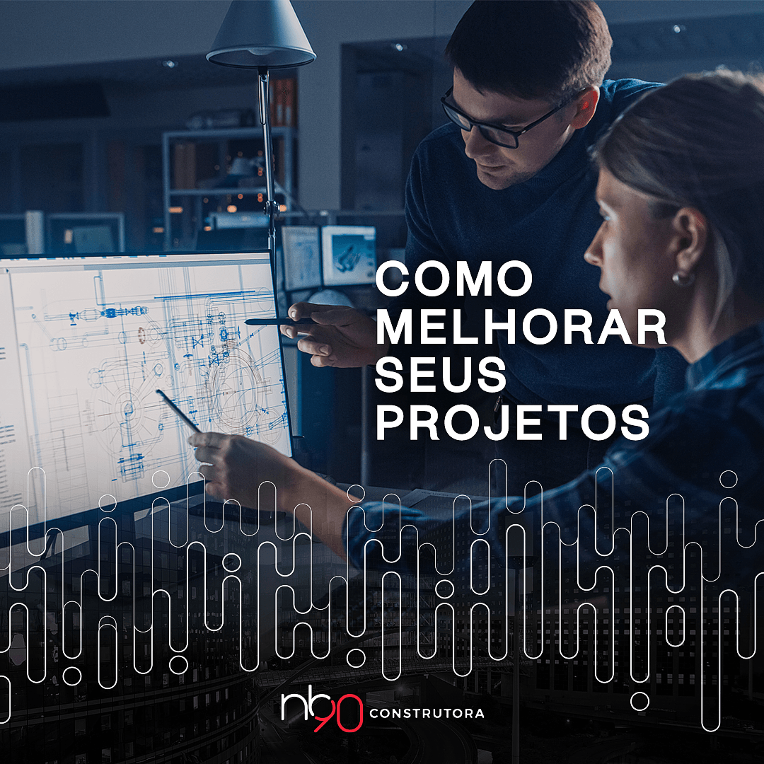 Duas pessoas revisando um projeto em um computador. O texto diz