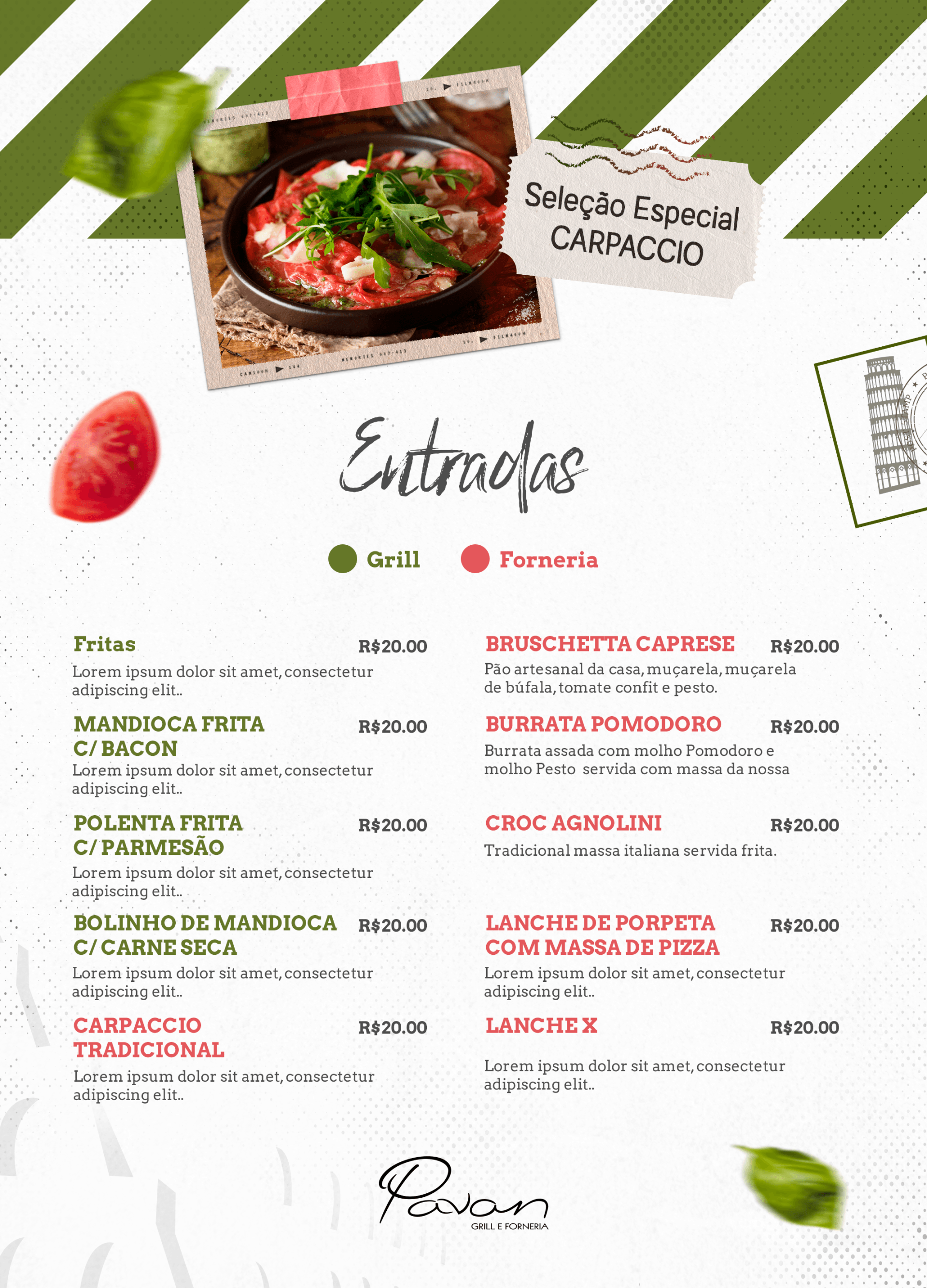 Um menu de restaurante com a imagem de uma tigela de comida.
