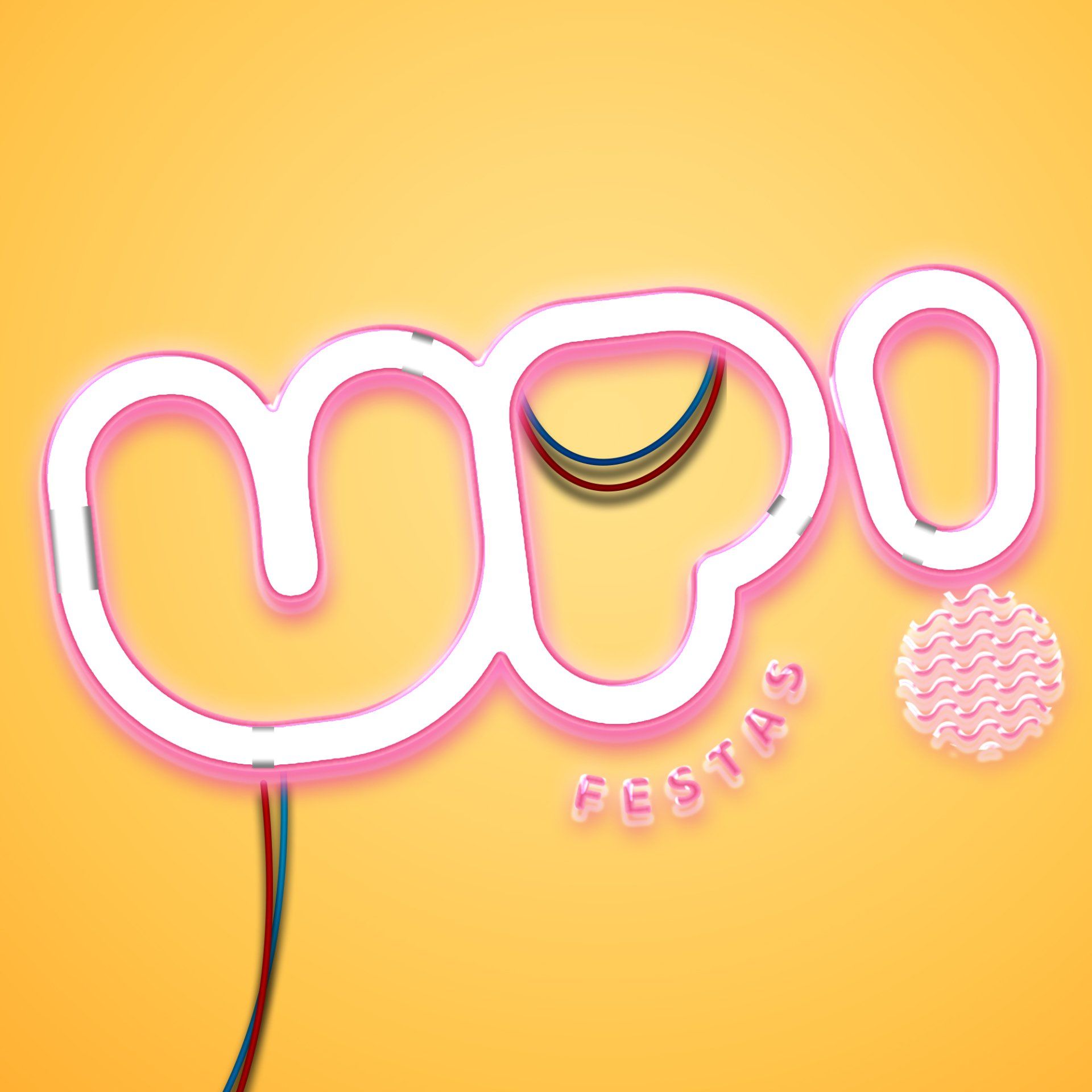 Uma placa de neon que diz festas em um fundo amarelo