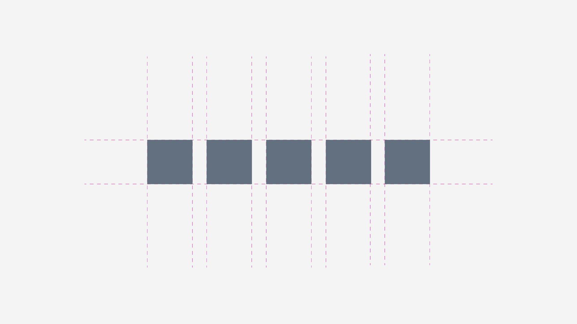 Uma fileira de quadrados alinhados em uma grade sobre um fundo branco.