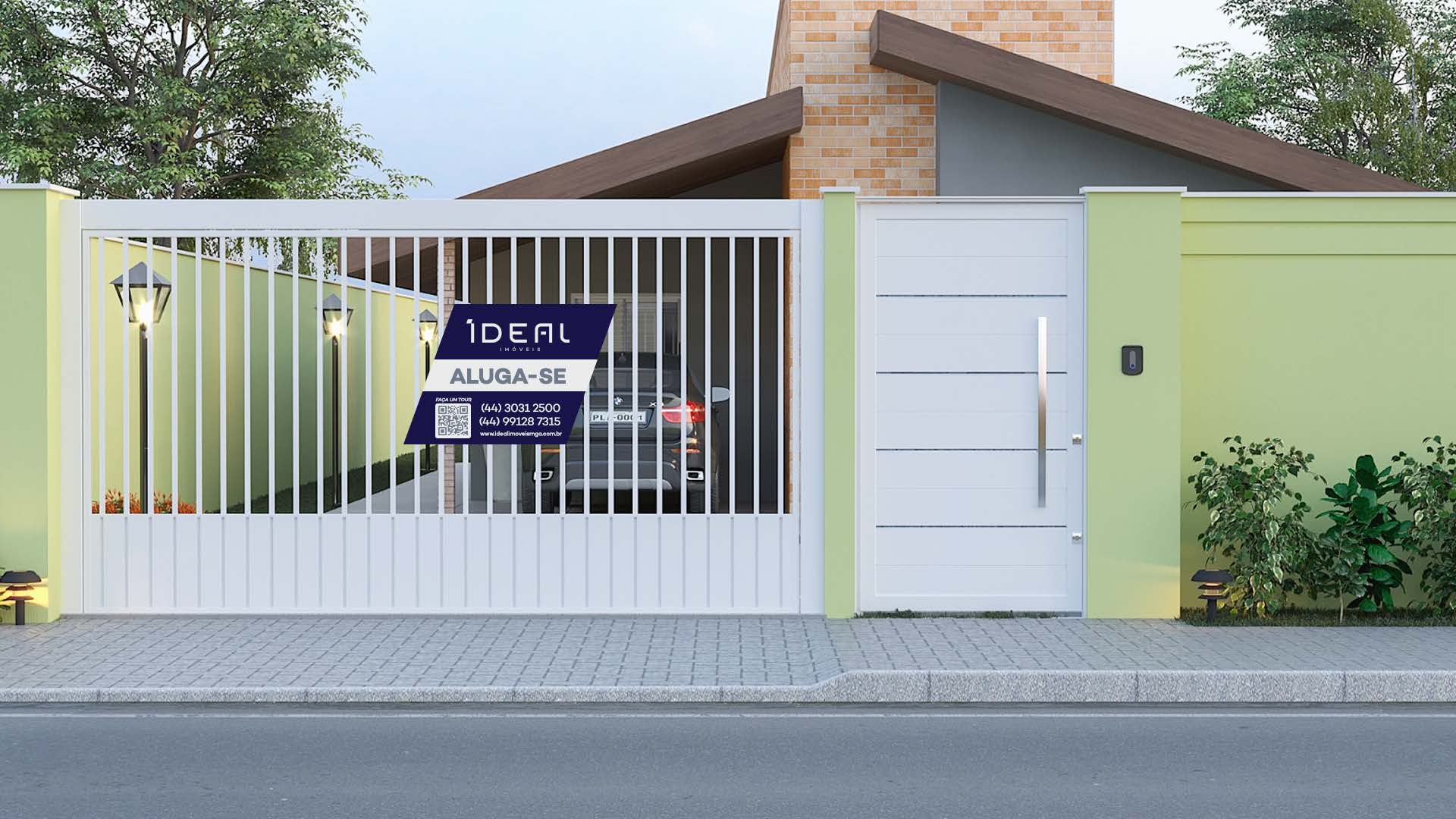 Um carro está estacionado em frente a um portão branco com uma placa