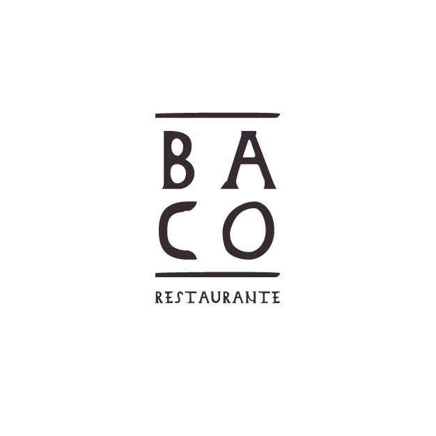 Um logotipo em preto e branco para um restaurante chamado baco