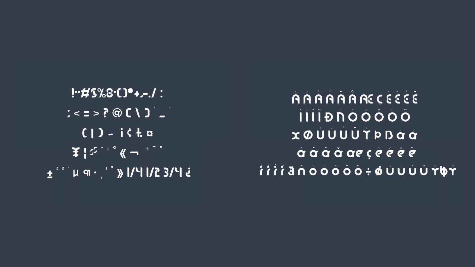 Texto branco, em uma grade, mostra caracteres e letras sobre um fundo azul escuro.