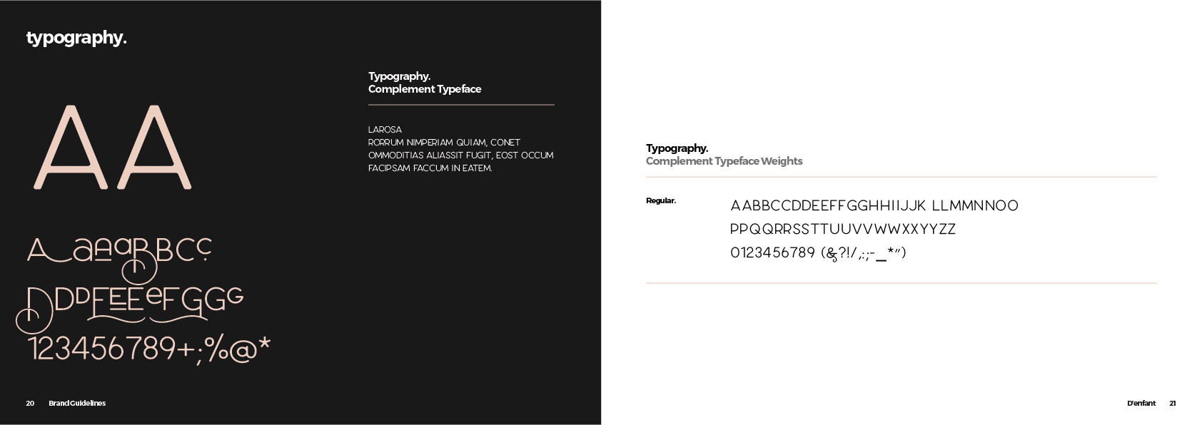 Apresentação de design tipográfico com exemplos de fontes serifadas. Texto em fundos preto e branco.