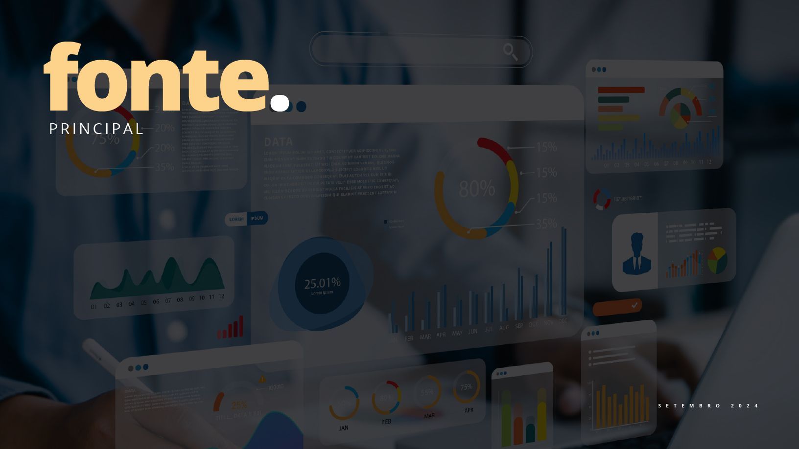 Uma pessoa está usando um laptop com o logotipo da fonte principal ao fundo