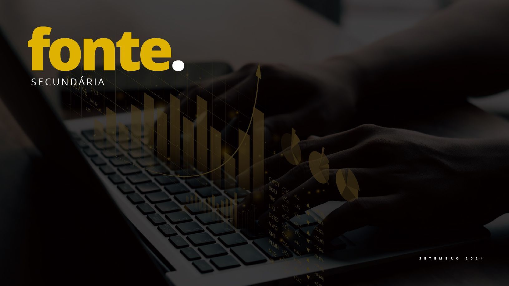 Uma pessoa está digitando em um laptop com um logotipo da Fonte ao fundo