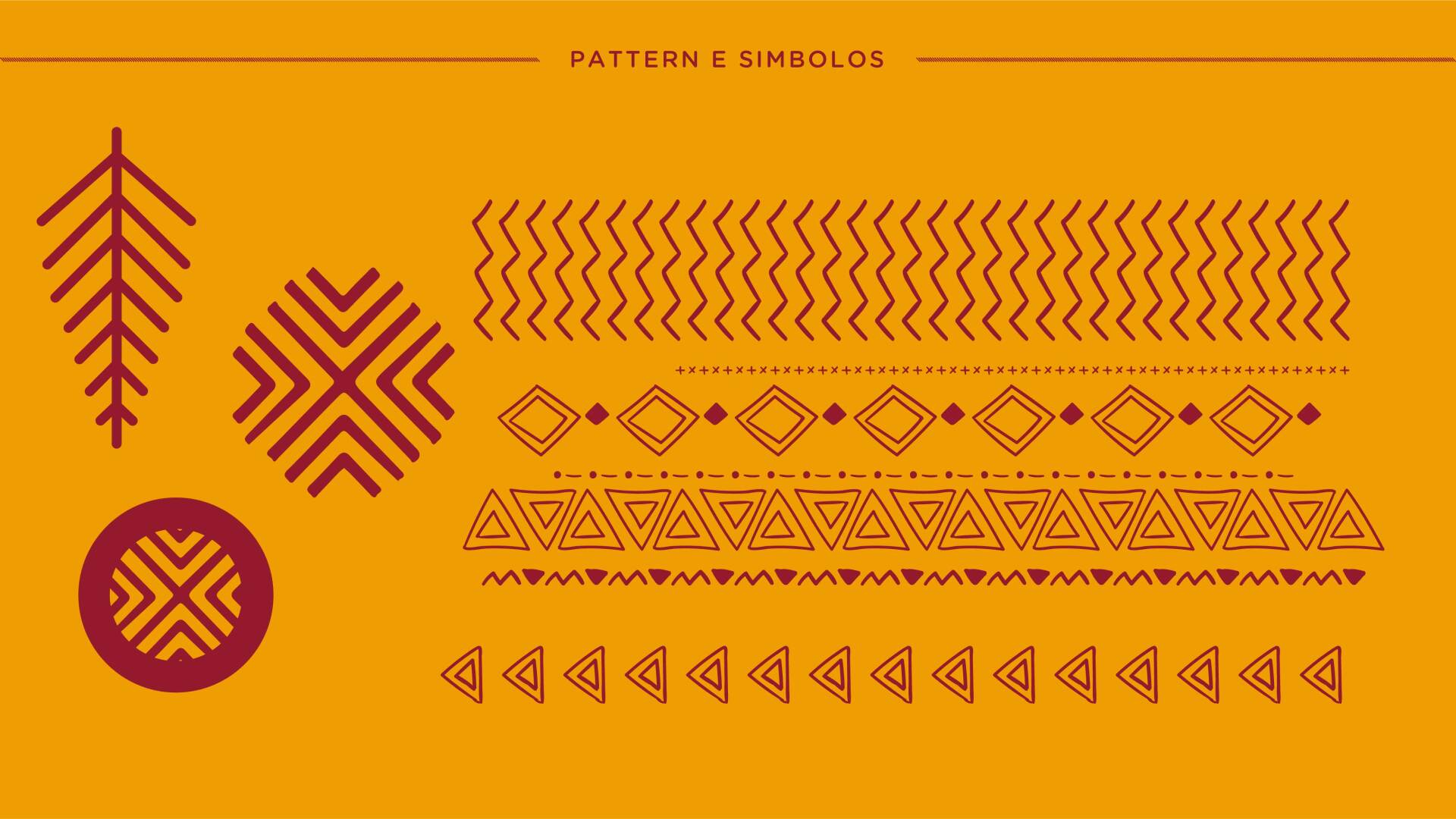 A set of patterns and symbols on a yellow background.