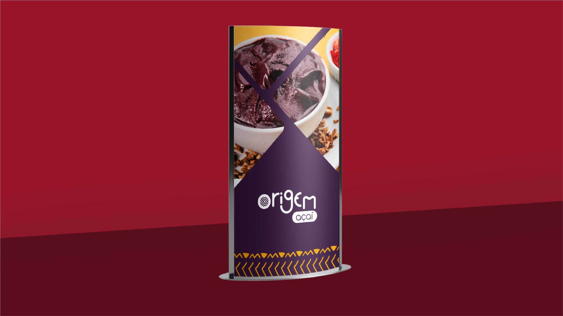 A purple container with a picture of a bowl of food on it.