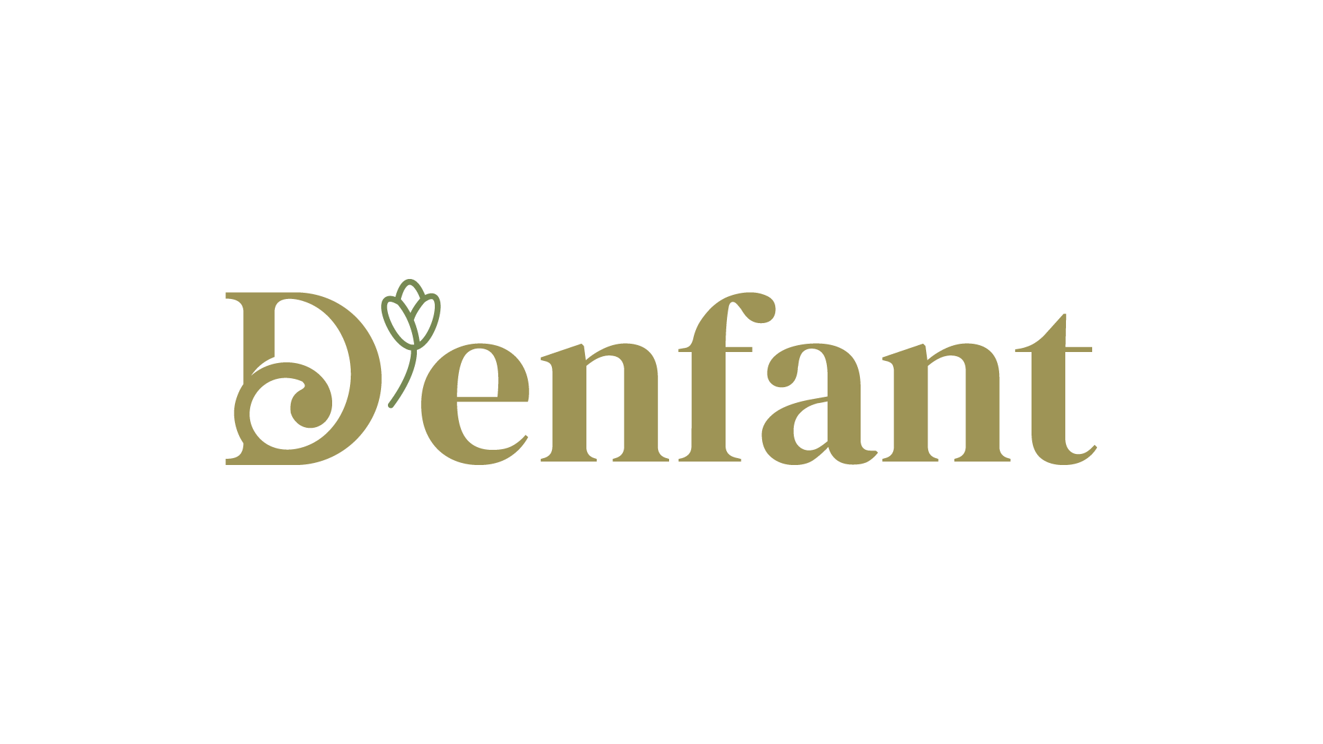 Logotipo da D'enfant, com texto dourado sobre fundo branco. O