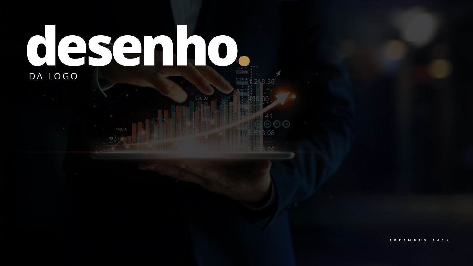 Um homem de terno está segurando um tablet com um gráfico nele.