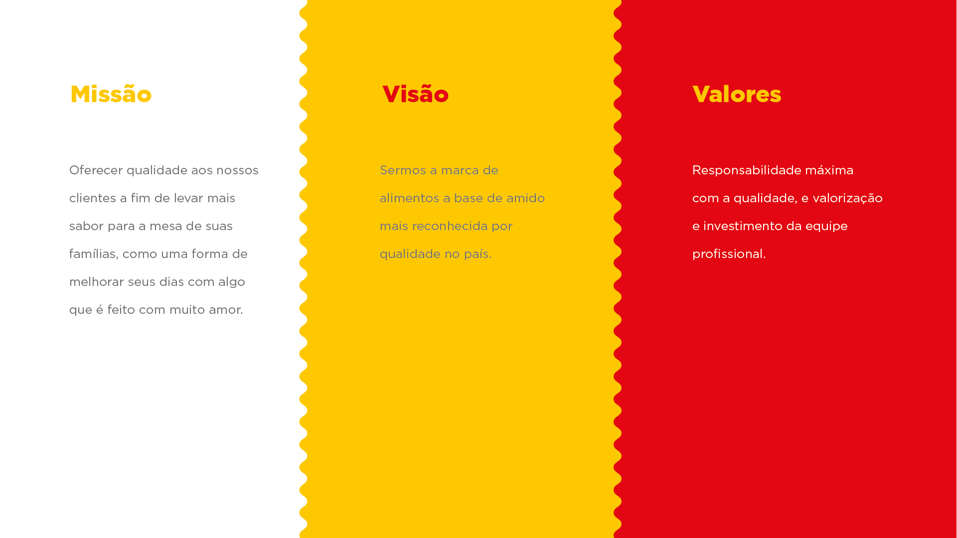 Uma faixa amarela e vermelha com as palavras missão, visão e valores.
