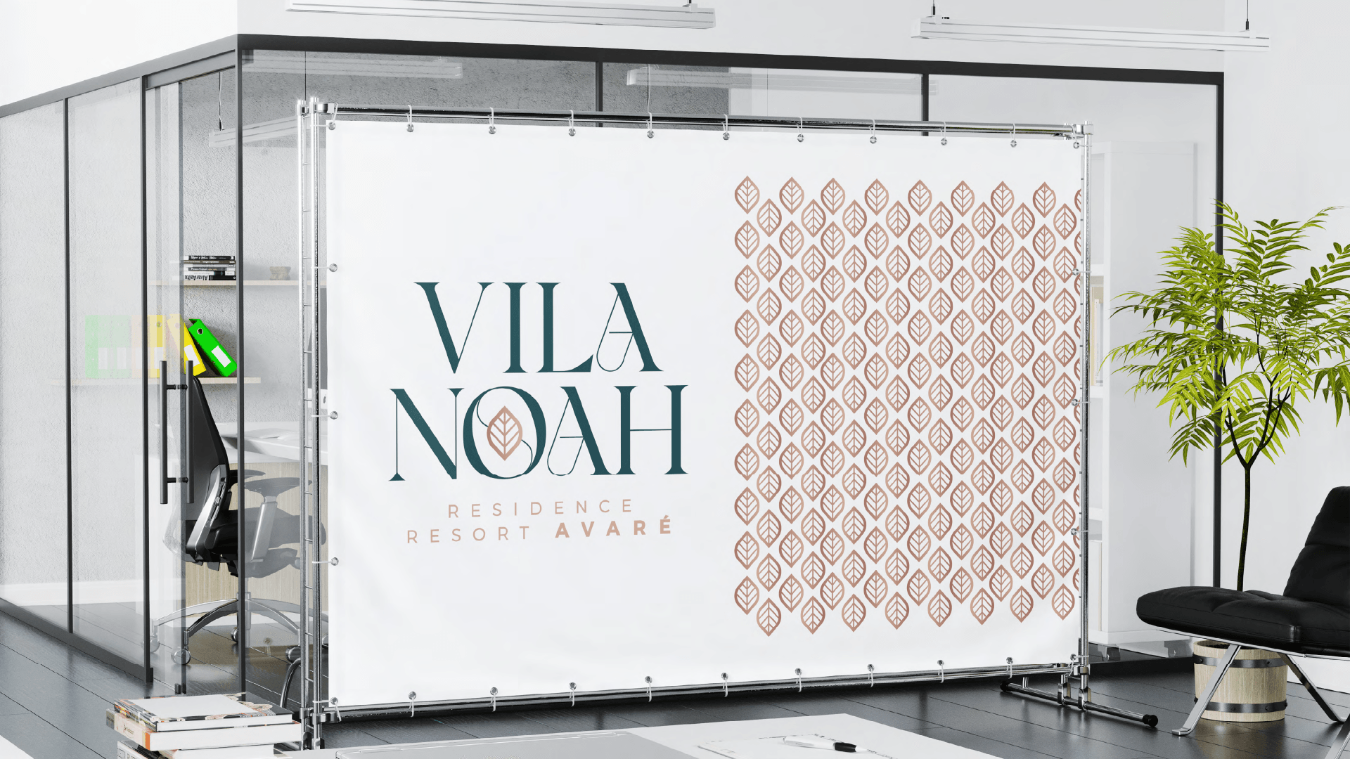 Um quarto com uma placa que diz vila noai