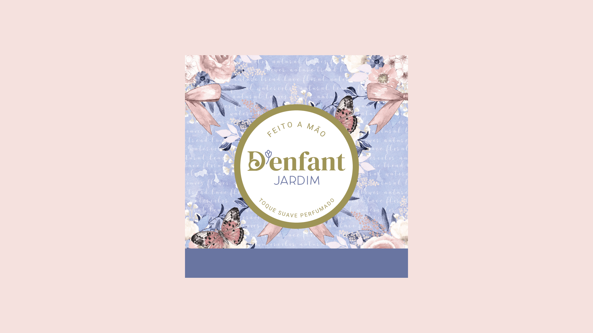 Um design azul claro e floral com um círculo central que diz