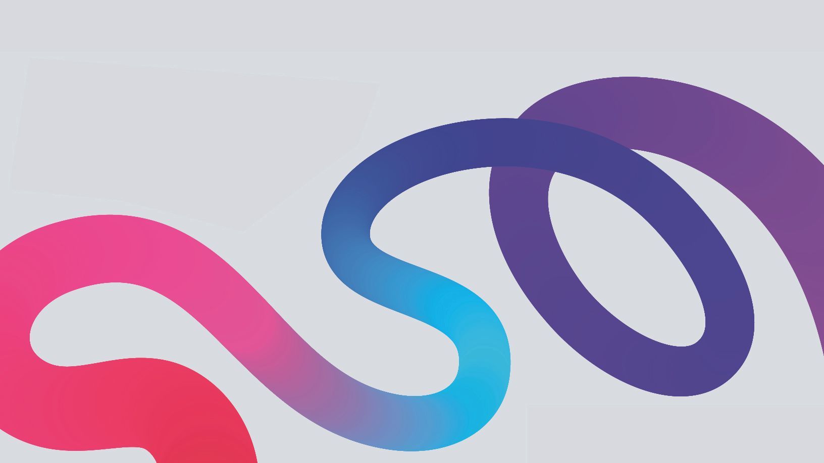 Formato de fita com cores gradientes, variando do rosa ao azul e ao roxo, sobre um fundo cinza.