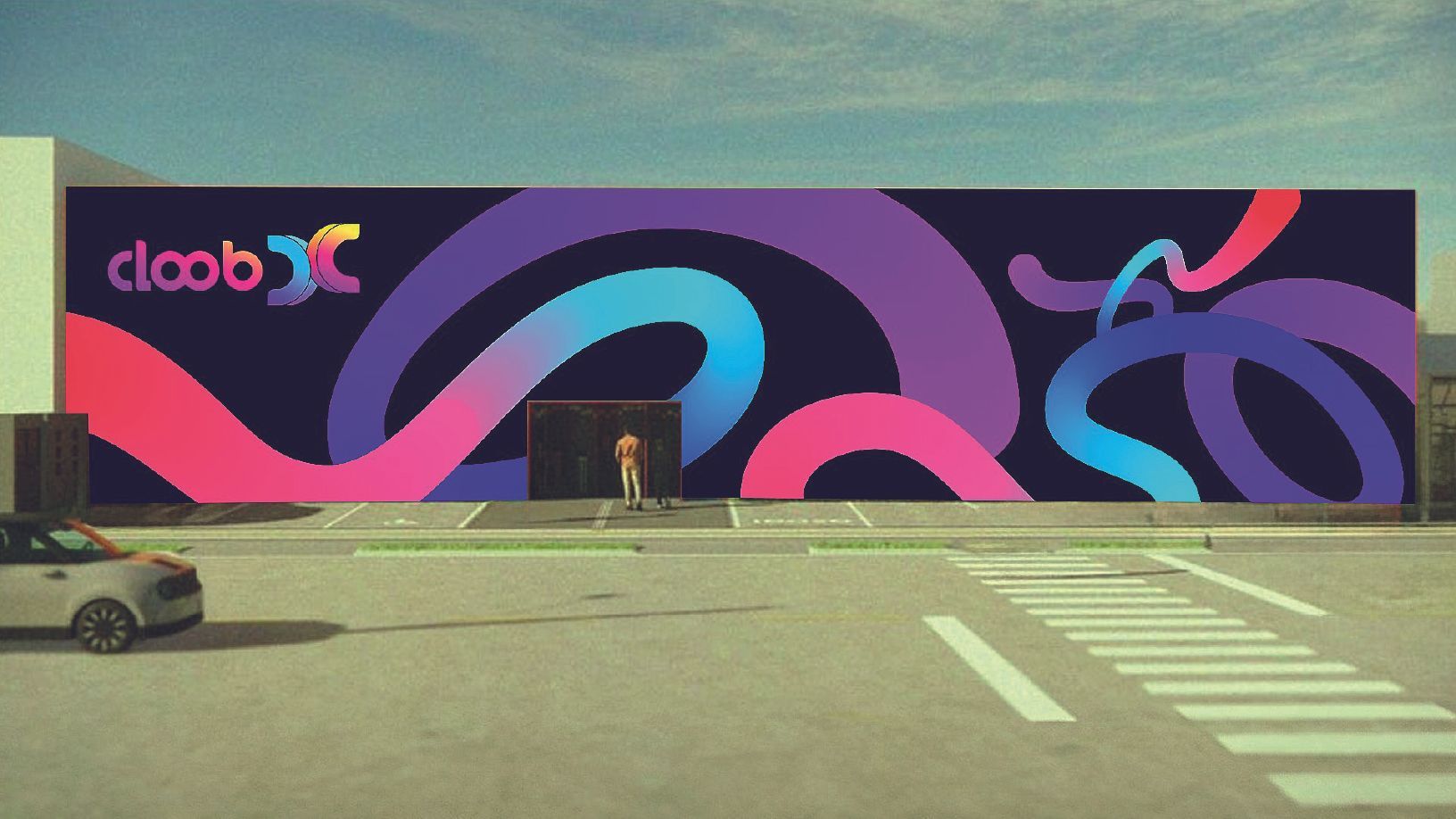 Grande mural com o logotipo