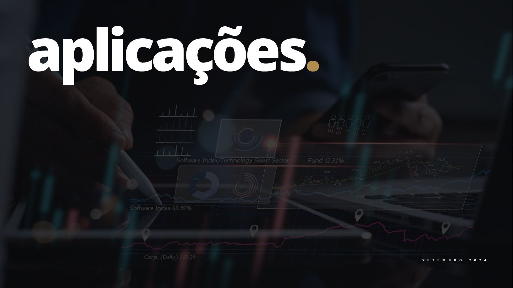 Uma pessoa está usando um tablet com as palavras aplicativos na parte inferior