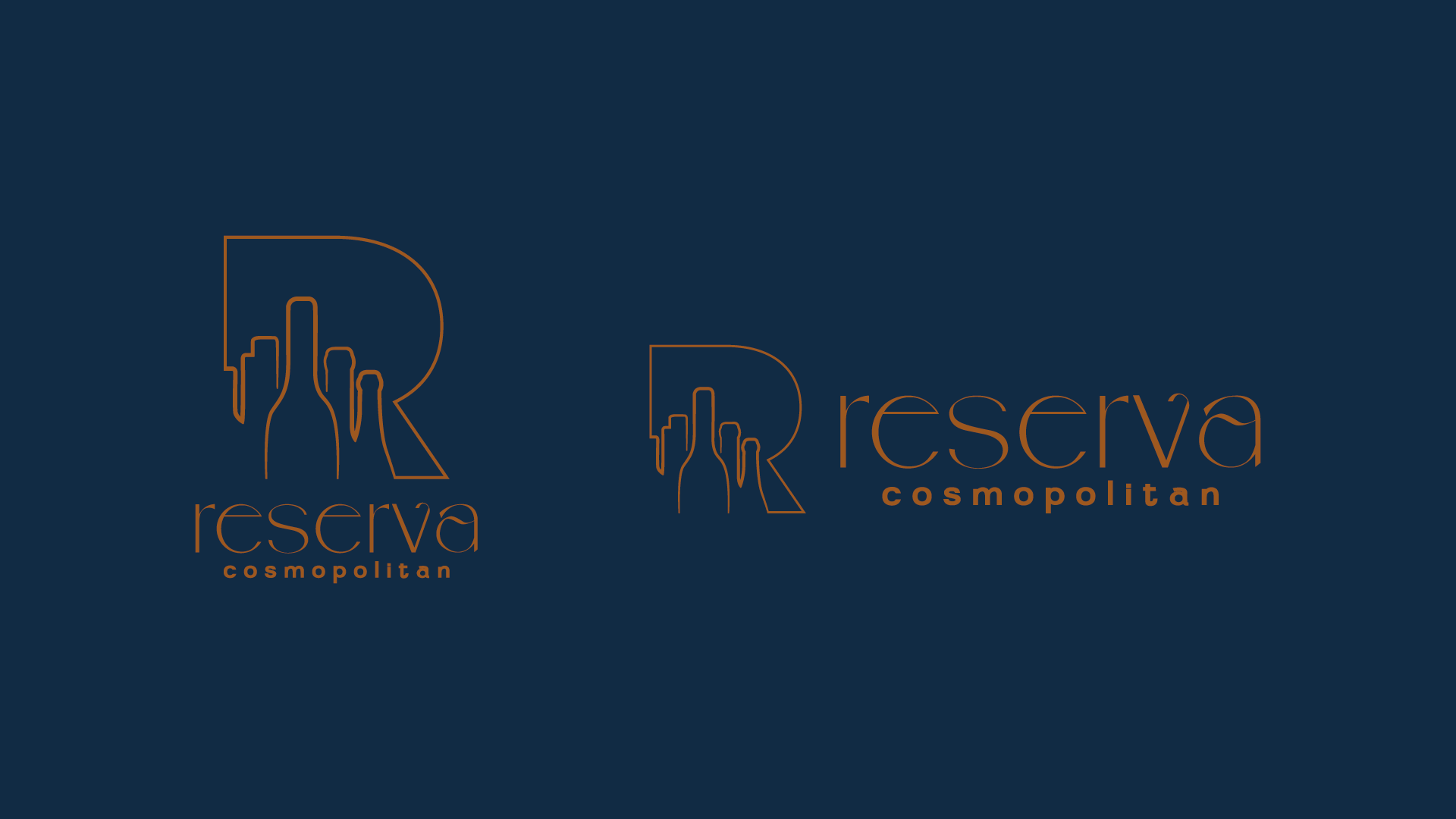 Um logotipo para uma empresa chamada reserva cosmopolitan em um fundo azul.