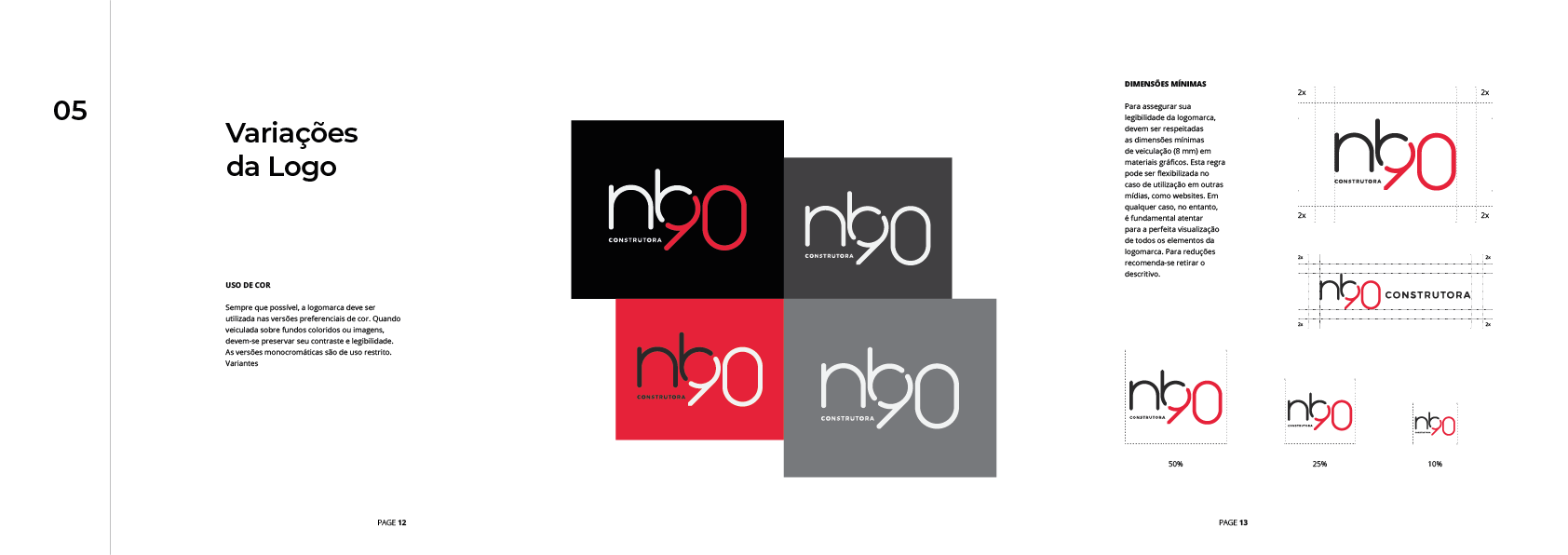 Variações do logotipo em quadrados coloridos. O logotipo apresenta