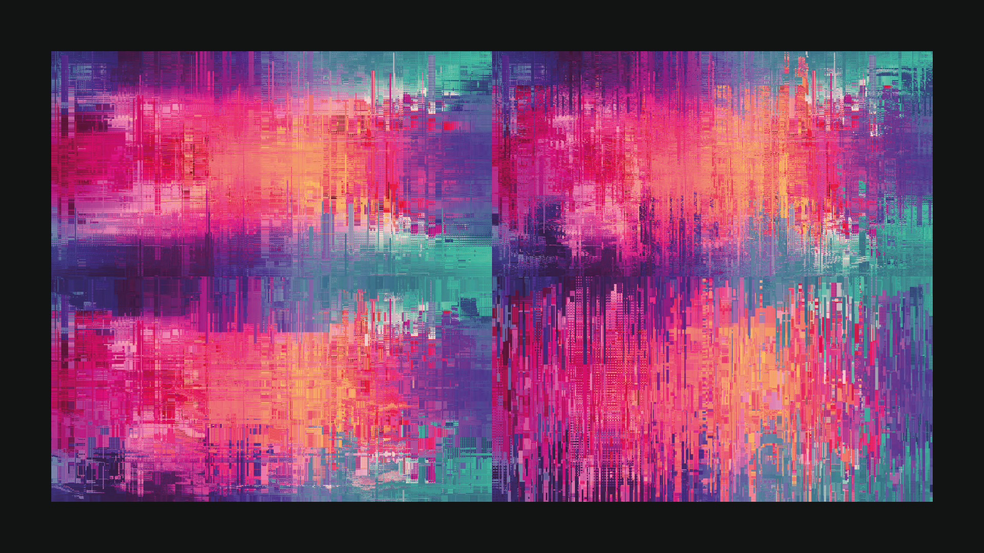 Uma pintura abstrata colorida em um fundo preto.