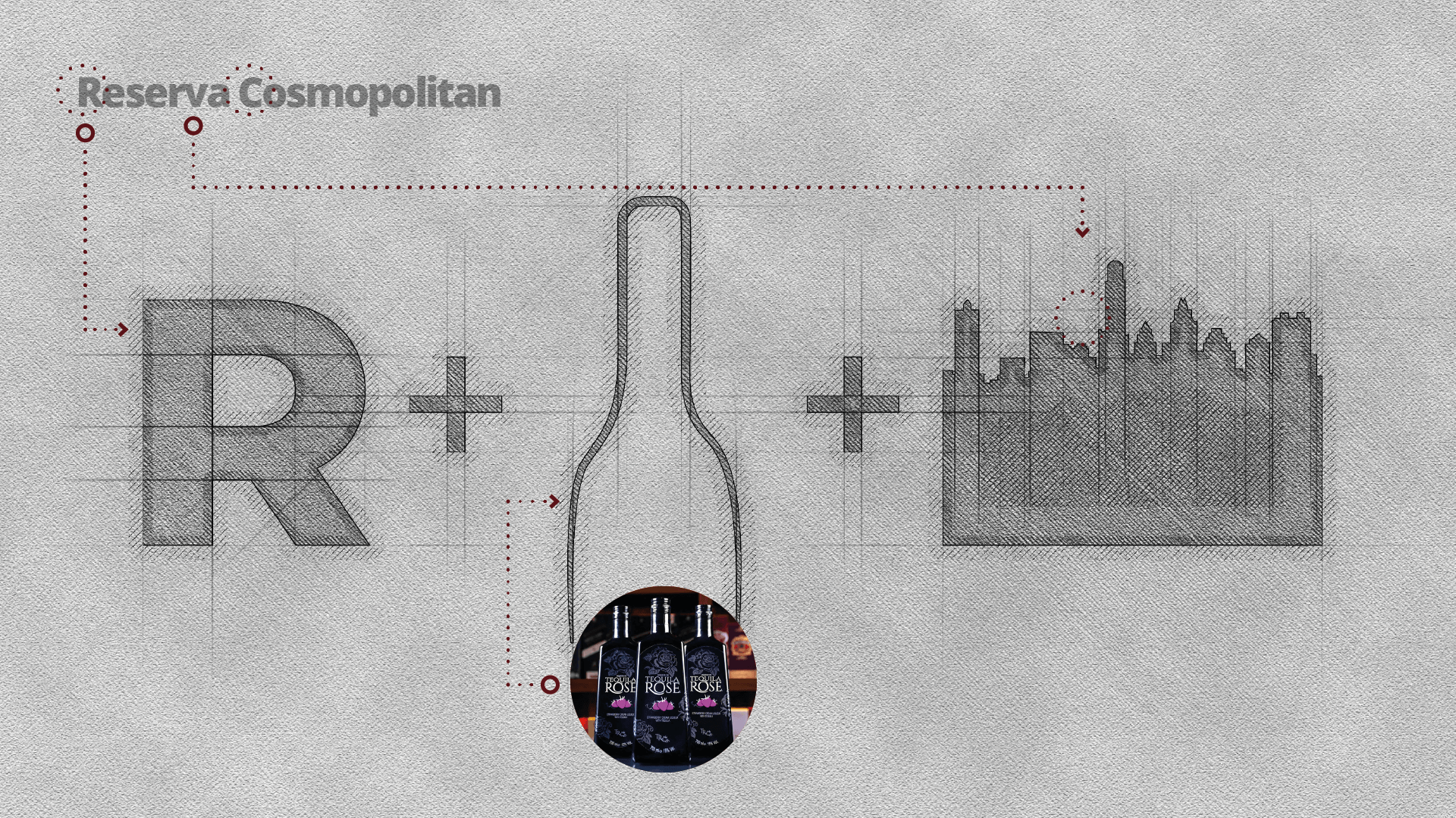Um desenho de uma garrafa de vinho com a palavra reserva cosmopolitan nela
