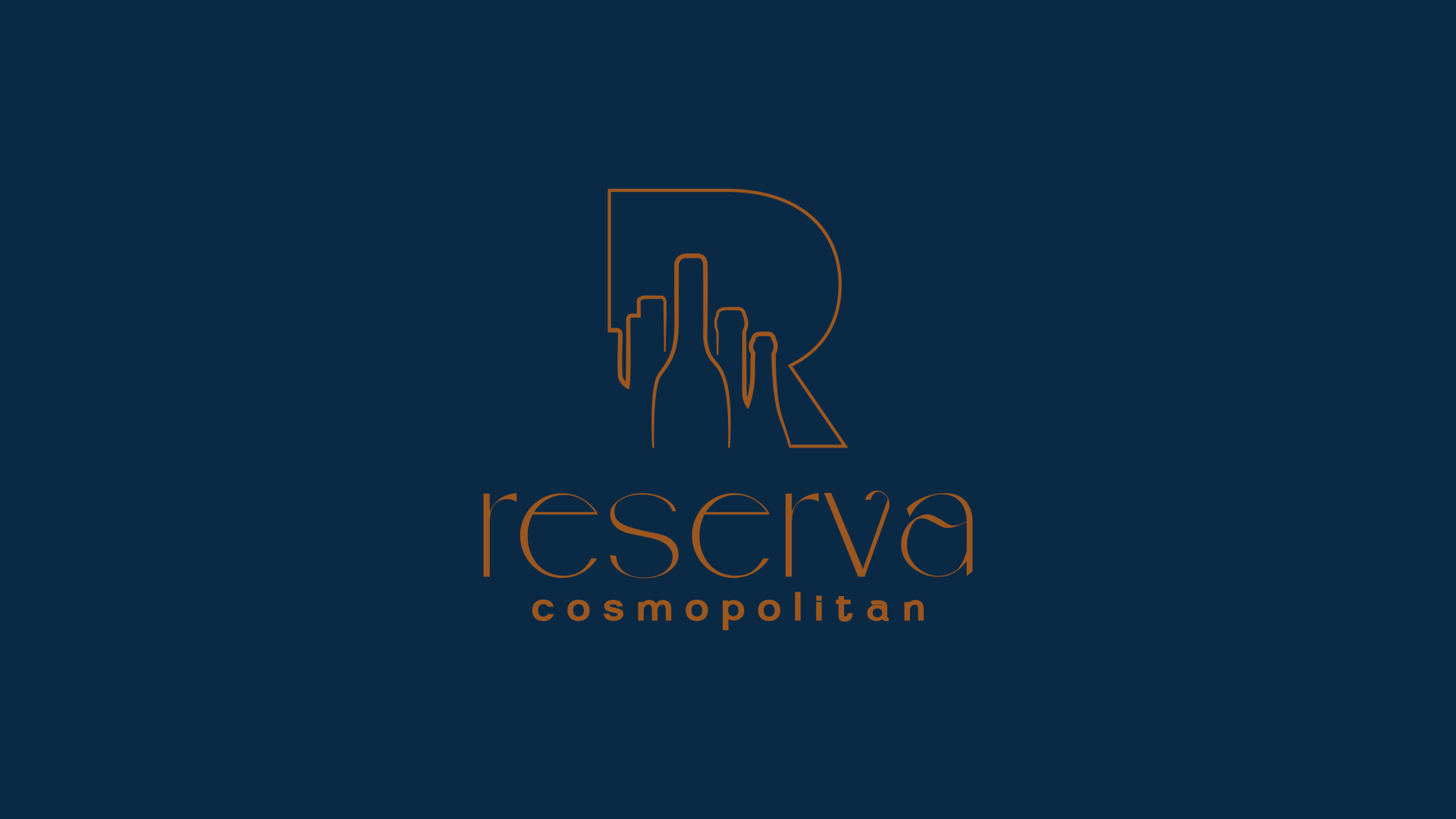 Um logotipo para uma empresa chamada reserva cosmopolitan em um fundo azul.