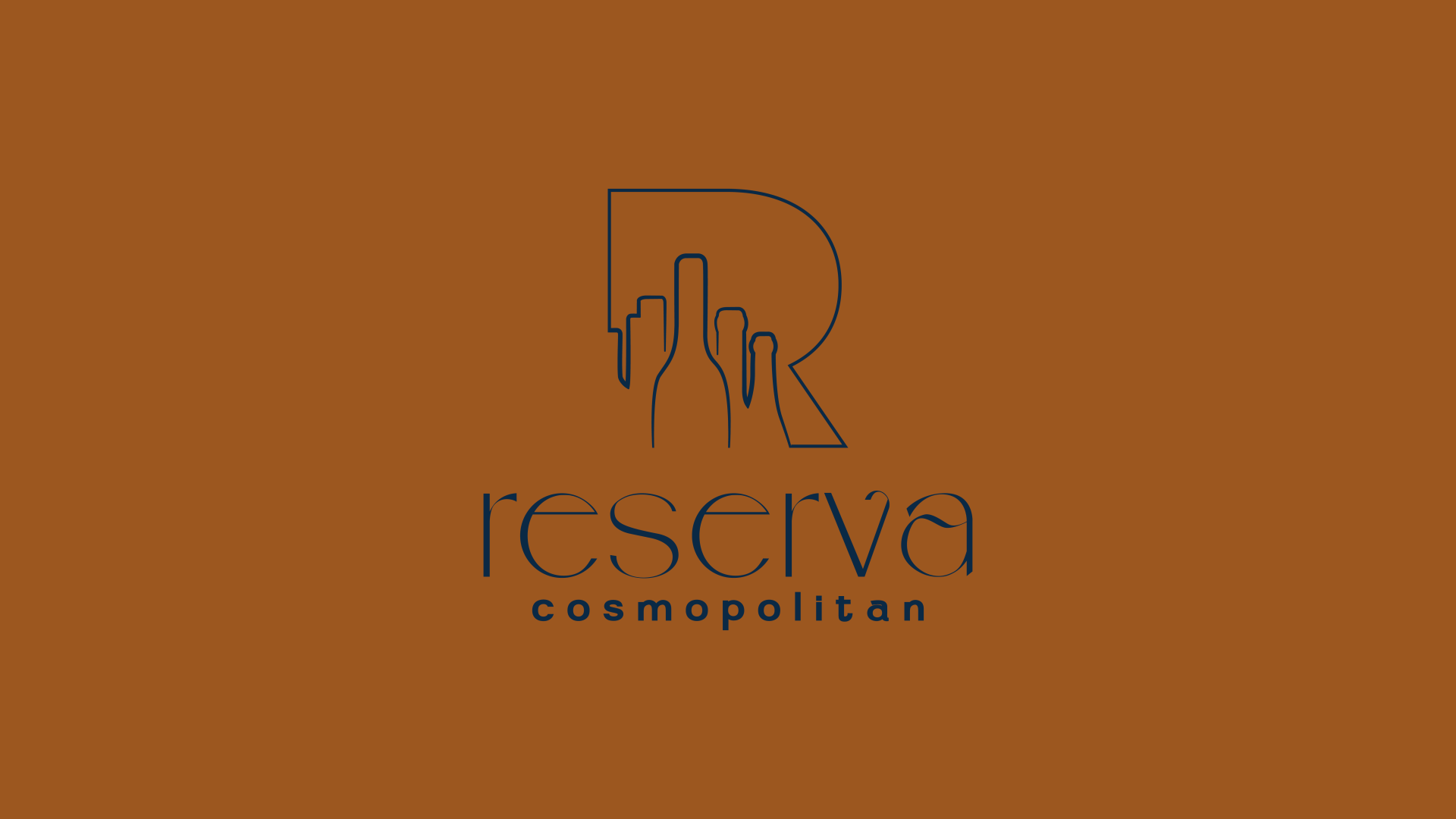 Um logotipo para reserva cosmopolitan em um fundo marrom.