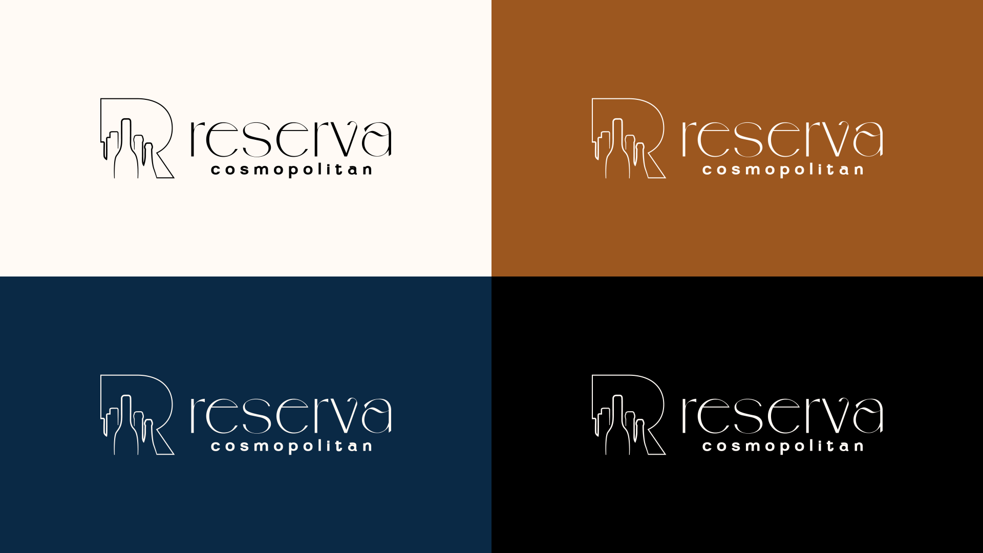 Um logotipo para a reserva cosmopolitan é mostrado em quatro cores diferentes