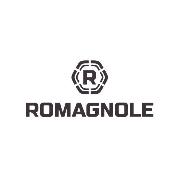 Um logotipo preto e branco para romagnolole em um fundo branco.