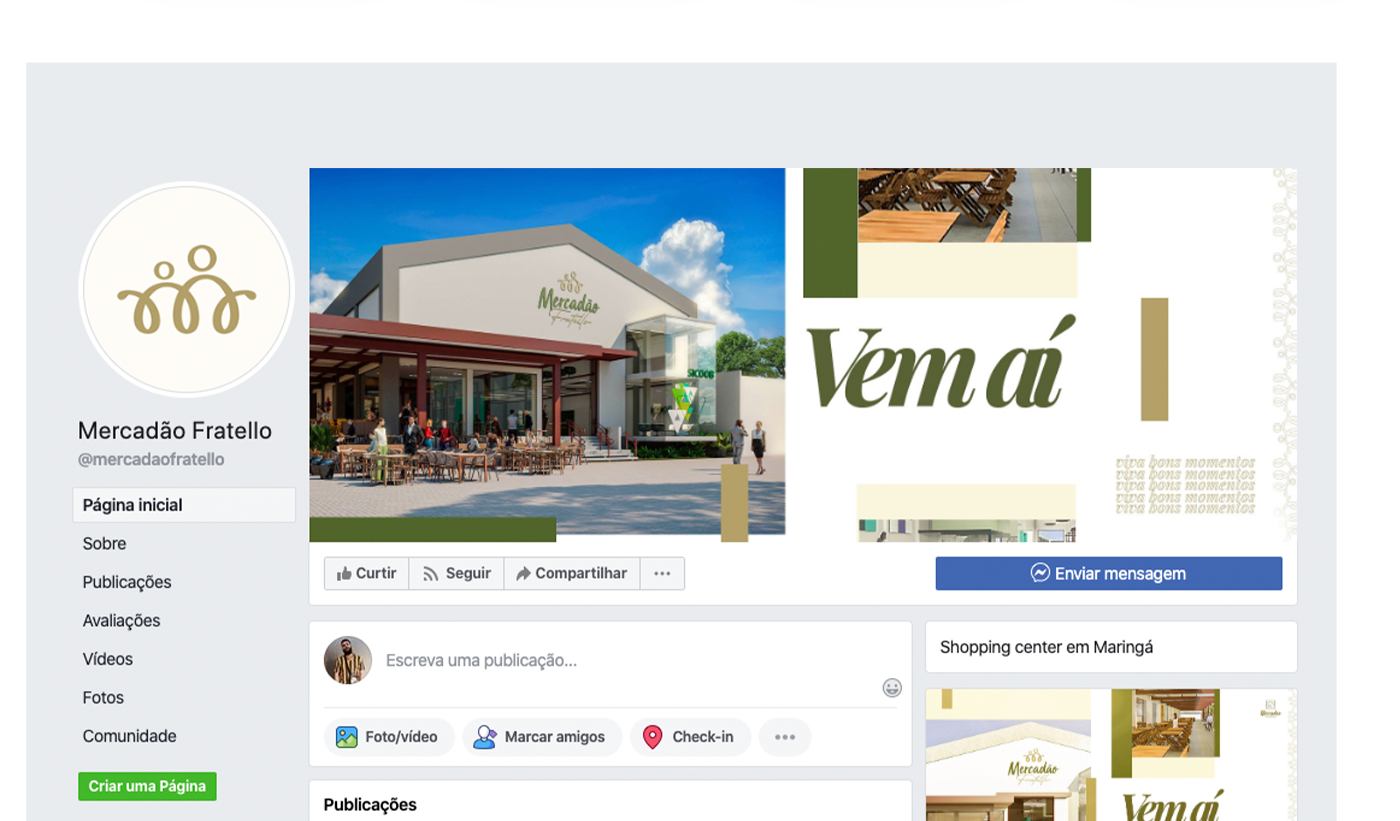 Uma página do Facebook de um restaurante com a foto de um prédio.