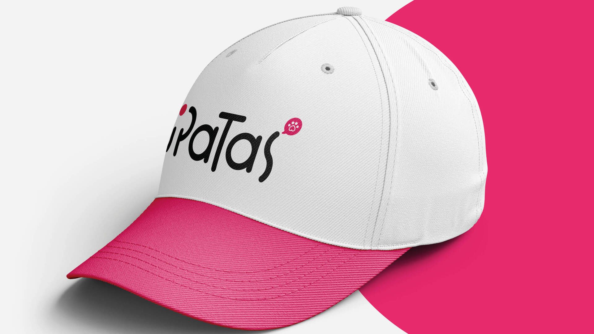 Boné de beisebol branco e rosa com logotipo