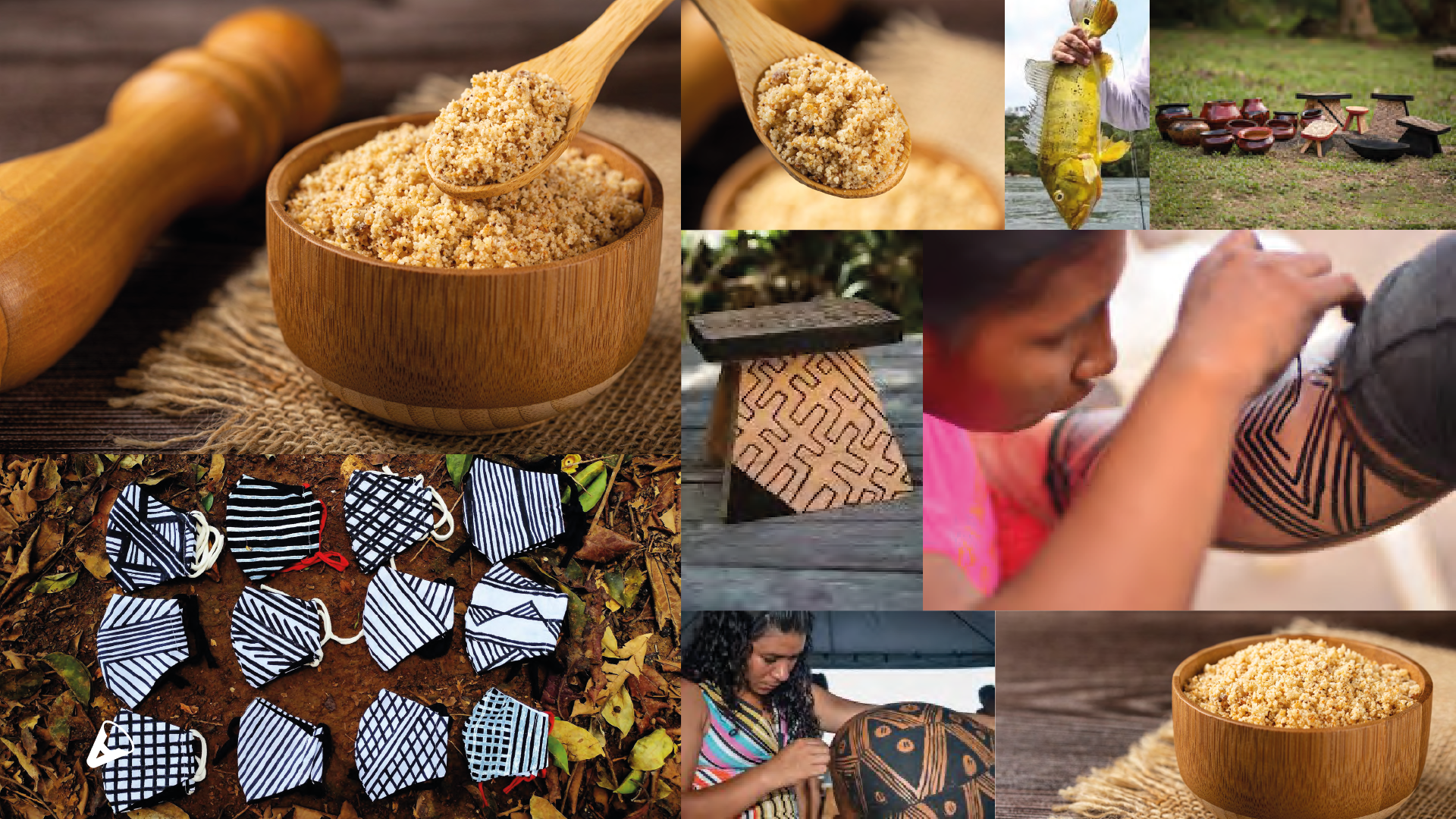 Uma colagem de imagens mostra uma tigela de arroz e uma colher de arroz.