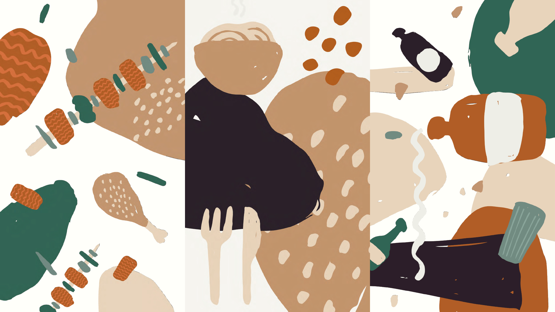 Há muitos tipos diferentes de comida nesta ilustração.