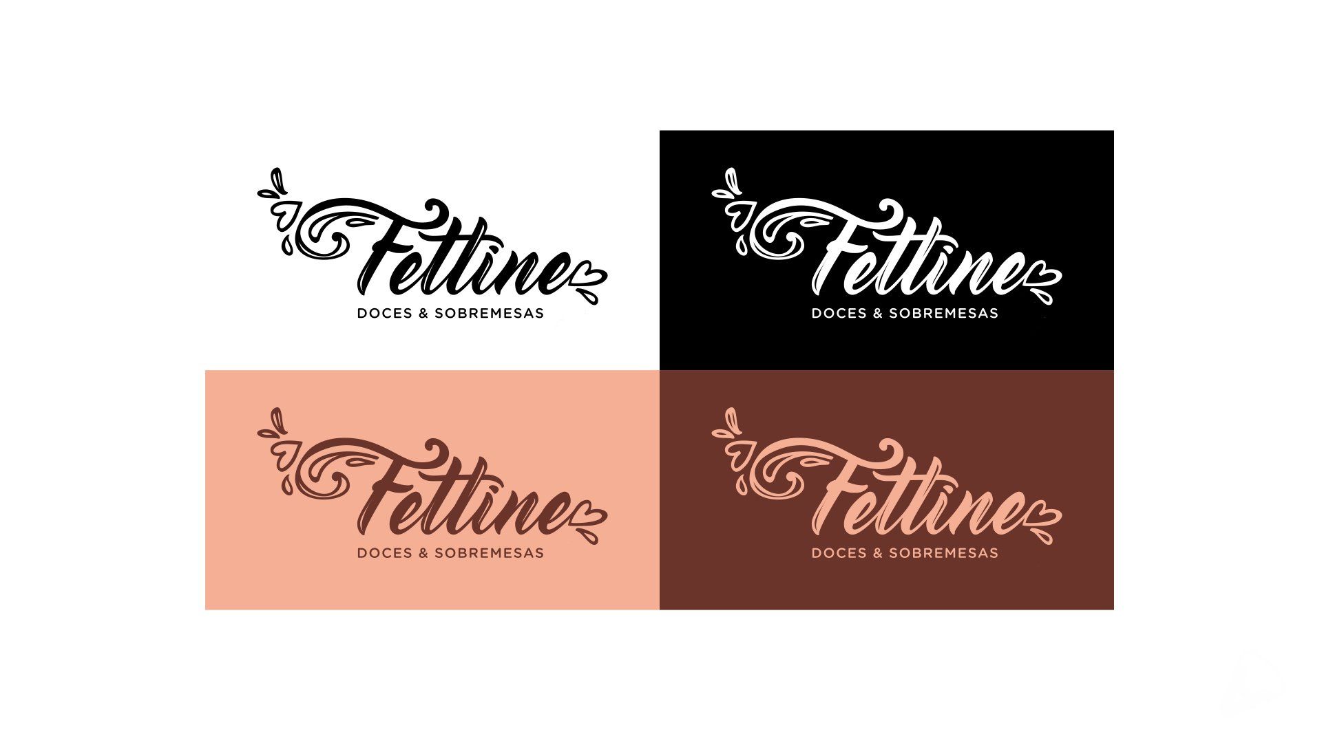 Um conjunto de quatro logotipos para uma empresa chamada fettine.