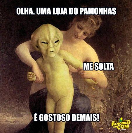 Um meme com uma pintura de um alienígena sobreposta a uma criança. O texto diz: