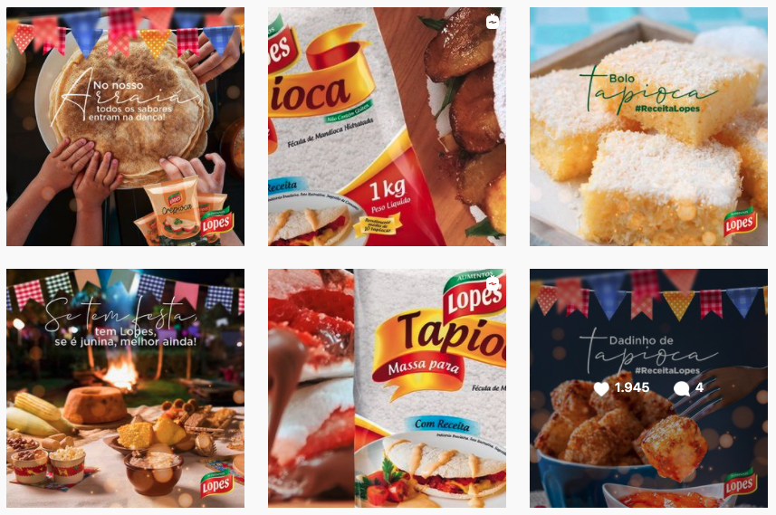 Uma colagem de fotos de comida e um saco de tapioca