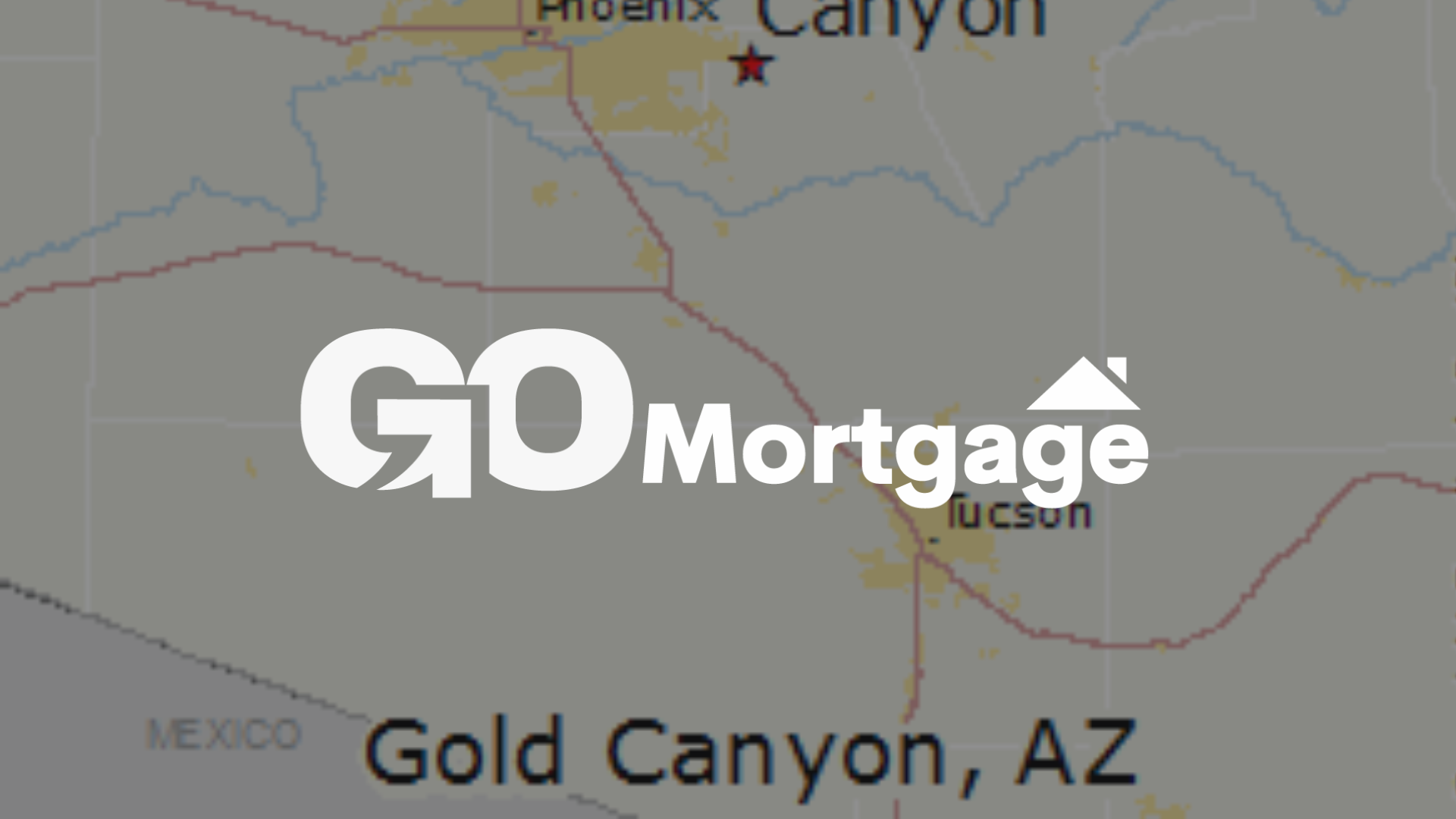 GO Mortgage logo on a map of Gold Canyon, Arizona.