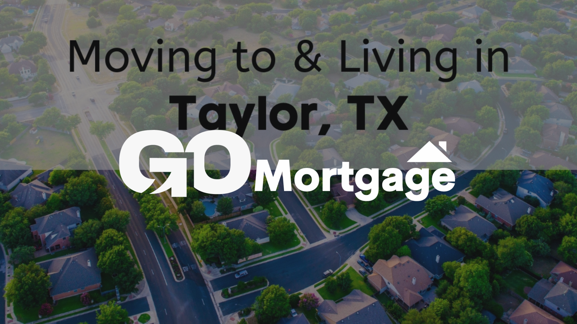 Aerial view of a neighborhood in Taylor, TX, with text overlay: 
