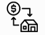 a house with a dollar sign and arrows pointing up and down .