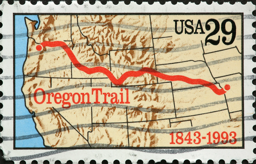 A postage stamp that says usa 29 oregona trail on it