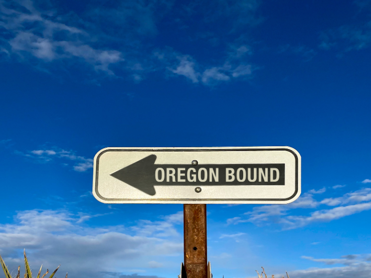 A sign that says oregon bound on it