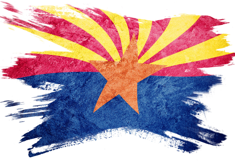 The flag of arizona is painted in a brush stroke style